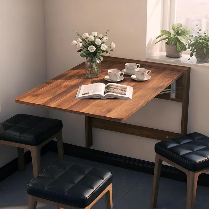 Space-Saving Wall Mounted Folding Dining Table Heavy Duty Floating Desk for Small Spaces Kitchen Laundry Room Study（Chair not Included in Product）(White)