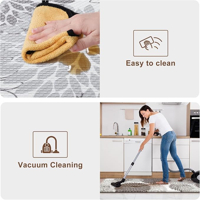 KIMODE Anti Fatigue Kitchen Mats for Floor Cushioned Kitchen Rugs Sets of 2 | 17"x59"+17"x29",Floral,Grey,Non-slip,Waterproof,Kitchen Runner Rug,Comfort Foam Paded Mat for Floors Office Laundry Sink