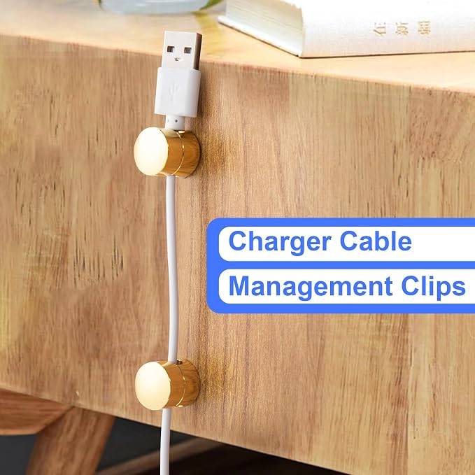 SmallCat 3 Sets Charger Holders for Cords, Gold Adjustable Cable Anchor Holders, Adhesive Metal Cord Clips, Cable Management Wire Organizers for Desk, Office, Nightstand