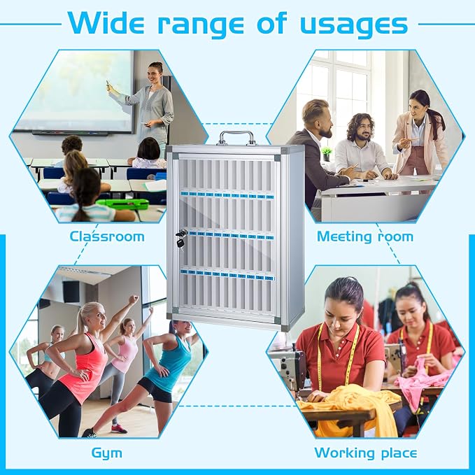 Amylove Cell Phone Locker Cabinet Aluminum Alloy Pocket Chart Storage Locker Box Cabinet Wall-Mounted Cell Phones Storage Box with Handle for Office Classroom Gym(White,48 Slots)