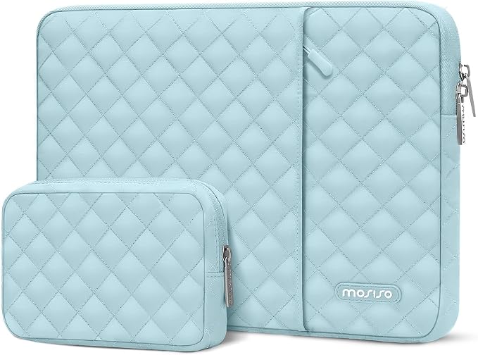 MOSISO Laptop Case 16 inch, 15-15.6 inch Laptop Sleeve Compatible with MacBook Pro 16, HP Dell Acer ASUS Lenovo Notebook, Square Quilted Vertical Computer Bag with Pocket&Small Case, Ice Blue