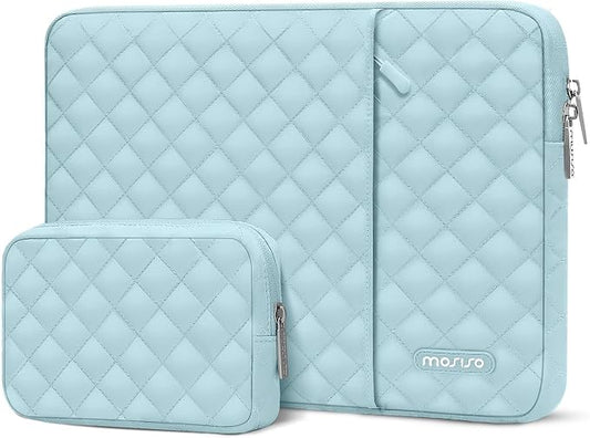 MOSISO Laptop Case 16 inch, 15-15.6 inch Laptop Sleeve Compatible with MacBook Pro 16, HP Dell Acer ASUS Lenovo Notebook, Square Quilted Vertical Computer Bag with Pocket&Small Case, Ice Blue