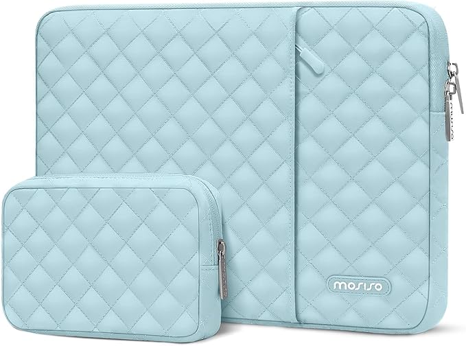 MOSISO Laptop Case 15 inch, 15 inch Laptop Sleeve Compatible with MacBook Air M4 M3 M2 2025 2024 2023, Dell XPS Plus, Square Quilted Vertical Computer Bag with Pocket&Small Case, Ice Blue