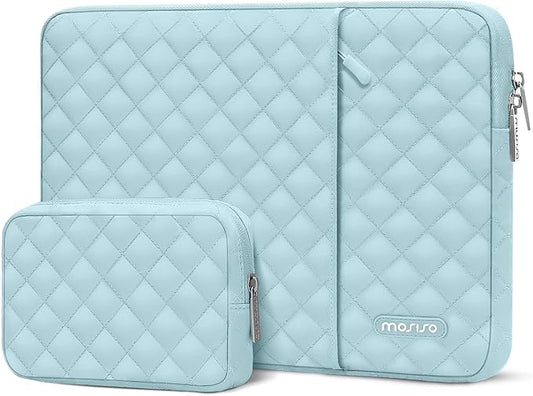 MOSISO Laptop Case 15 inch, 15 inch Laptop Sleeve Compatible with MacBook Air M4 M3 M2 2025 2024 2023, Dell XPS Plus, Square Quilted Vertical Computer Bag with Pocket&Small Case, Ice Blue