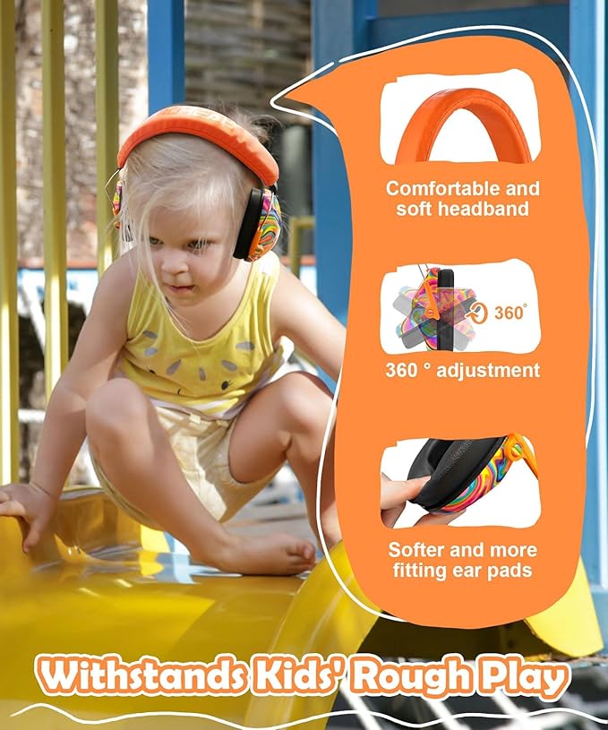 PROHEAR 032 Kids Ear Protection – Ear Muffs for Noise Reduction, 25NRR Noise Cancelling Headphones for Toddlers, Autism, Sensory Use, Hearing Protection – Orange