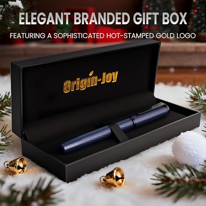 Origin-Joy Luxury Metal Pen Set, Professional Executive Heavy Nice Gift Pen with 3 Rollerball Refills 0.7mm for Men (Blue, Capped & V Fluted)
