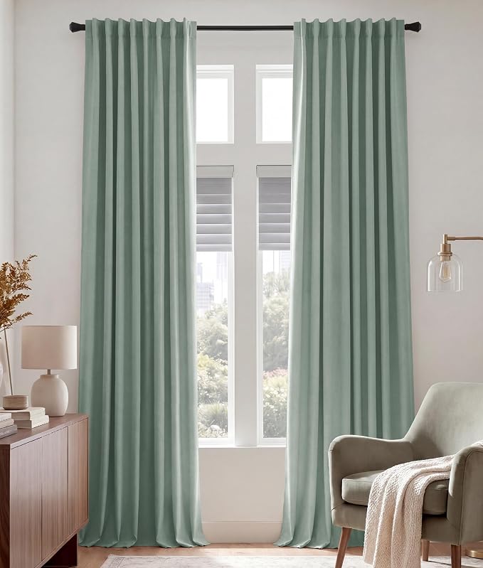 PONY DANCE Extra Long Blackout Curtains 120 inches Long for Bedroom, 10 FT Rod Pocket Back Tab Room Darkening Floor to Ceiling Drapes for Living Room Windows, W 52 x L 120 inch, Sage Green, 2 Panels