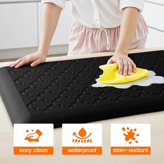 TranquilRelax 4/5 Inch Thick Anti-Fatigue Kitchen Mat Water Resistant Non-Slip Kitchen Floor Mat Ergonomic Comfort Standing Mat for Home Kitchen Office Laundry 17.3"x 47" Black