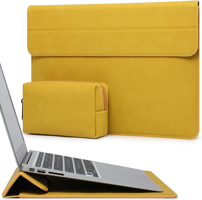 HYZUO 13.3-14 Inch Laptop Sleeve Case with Stand Feature for MacBook Pro 14 M5/M4/M3/M2/M1 2026-2021, MacBook Pro/Air 13.3, 13.5" 13.8" Surface Laptop, HP Spectre X360 13/14, Olive Yellow