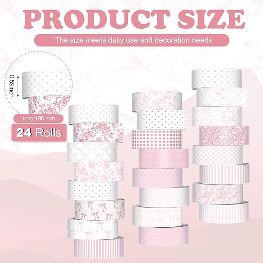 Gueevin 24 Rolls Watercolor Floral Washi Tape Set 15 mm Seasonal Flower Decorative Washi Tape for Craft Arts DIY Scrapbook Journaling Supplies Gift Wrapping(Coquette)