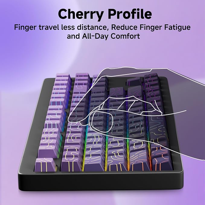 133 Aesthetic Shine Through PBT Keycaps, Purple Gradient, Long Lasting & No Fade, Modern Topographic Keycaps for Mechanical Keyboard - Ergonomic (Doubleshot, MX, Fit All Layout,Cherry)