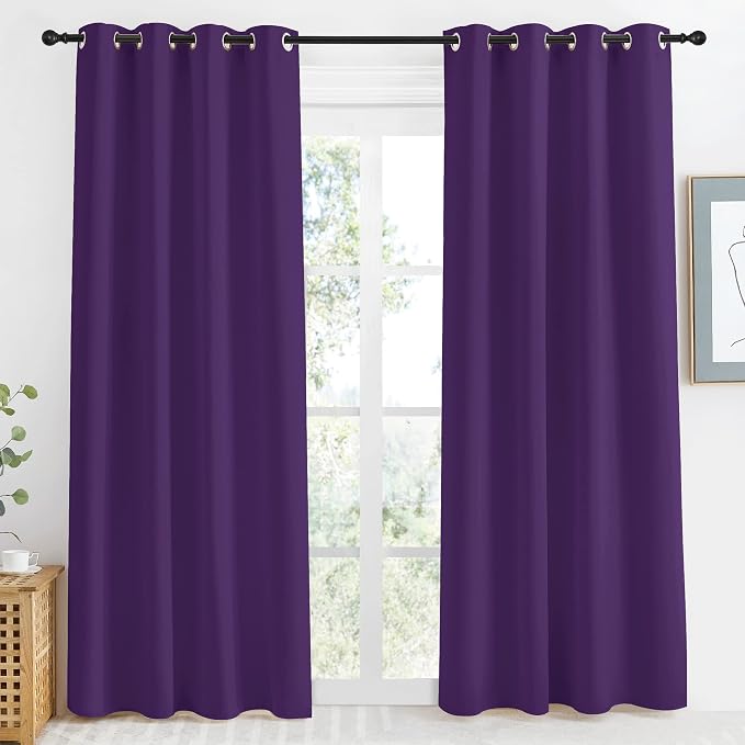NICETOWN Blackout Window Curtain Short, 55W x 86L, Sold Individually, Royal Purple Color, Home Fashion Thermal Insulated Room Darkening Drapery for Bedroom