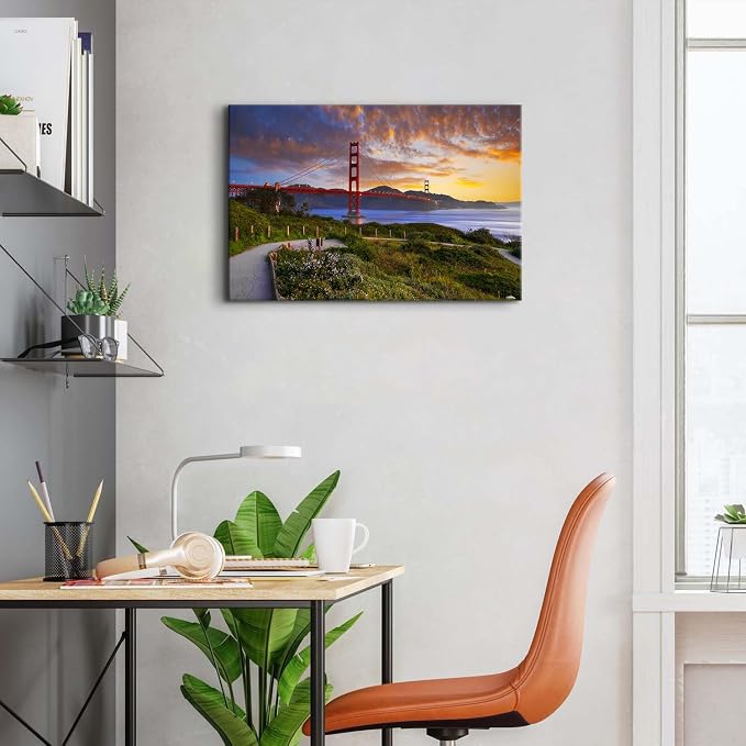 Nature Mountain Landscape Wall Art San Francisco Golden Gate Bridge Pictures Wall Decor Living Room Modern Famous Cityscape Photo Canvas Prints Artwork for Bedroom Office Home Decoration 16x24"