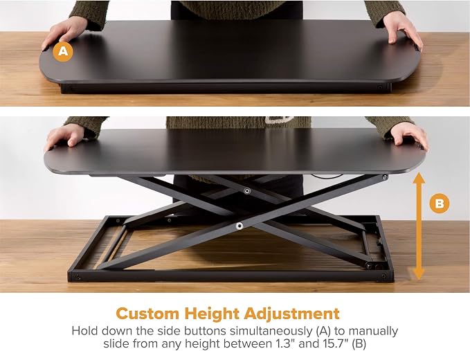 Bostitch Office Sit Stand Desk Converter, Height Adjustable Workstation Riser, Includes Wireless Charging Pad, Black (STND-3122BK)