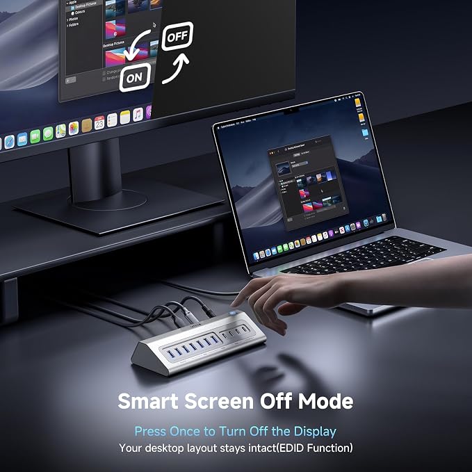 Giftos Powered USB Hub, 18 in 1 USB 3.2 Hub with 4K HDMI,PD 100W,45W Charge,10Gbps USB,SD/TF,Audio, 65W Adapter,3.3FT Cable,Aluminum,Smart Button, USB Hub for PC,Mac,Mac mini, iMac,iPhone 17/16,iPad