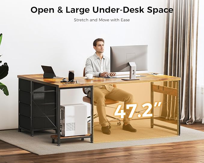 AODK 61" L Shaped Gaming Desk with 4 Drawers and Power Outlets, Vintage | USB Ports, PC Tower Stand, Hooks, Reversible Corner Layout for Gaming Rooms, Bedrooms and Home Office
