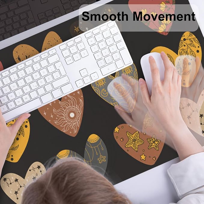 Colorful Star Magic Heart Leather Mouse Pad, Large Pad for Desk Gaming, Waterproof Keyboard Desk Mat for Home Office Gaming Work