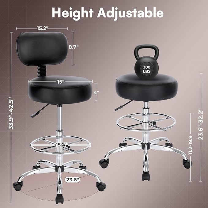 SUPERJARE Drafting Chair with Back, Set of 2, Swivel Barstools, Adjustable Height Rolling Stool with Footrest, Standing Desk Chair for Counter Height Desk, Shop, Home & Kitchen, Clinic & Studio, Black