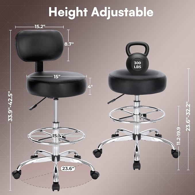 SUPERJARE Drafting Chair with Back, Set of 4, Swivel Barstools, Adjustable Height Rolling Stool with Footrest, Standing Desk Chair for Counter Height Desk, Shop, Home & Kitchen, Clinic & Studio, Black
