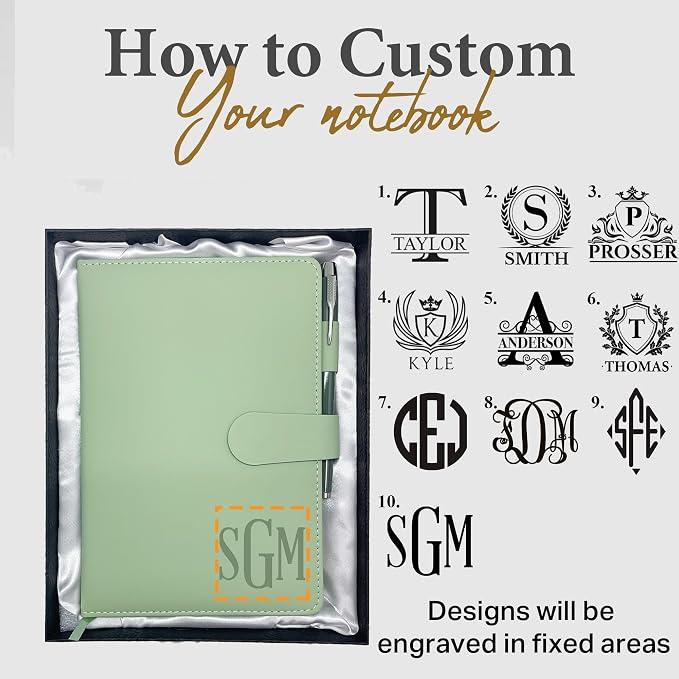 Personalized Notebook with Gifts Box and Pen, Engraved Monogrammed Leather Journal, Custom Gifts for Women, Men, Engraved Journals To Write In, Birthday, Friend, Mom, Corporate, Business Gift