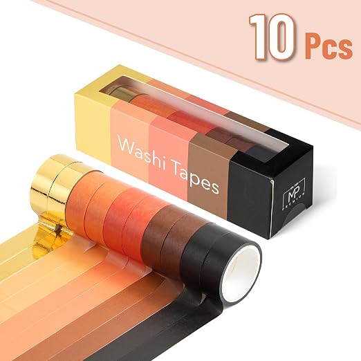 Mr. Pen- Washi Tape Set, 10 Rolls, 5 Yards/Roll, Washi Tape for Scrapbook | Arts, Crafts, Journals and Planners, Fiery Horizon