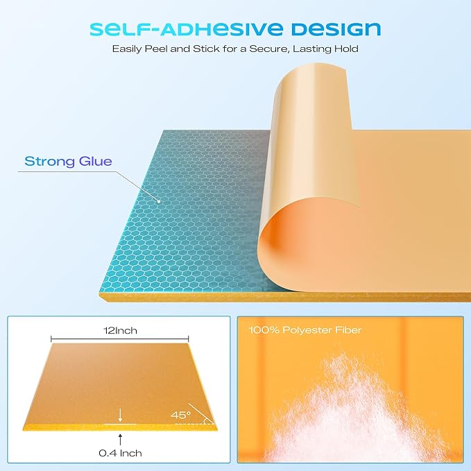 22 Pack Self-Adhesive Acoustic Panels, 12" X 12" X 0.4" High-Density Sound Proof Foam Panels for Walls, Soundproof Wall Panels for Home & Office (Gold)