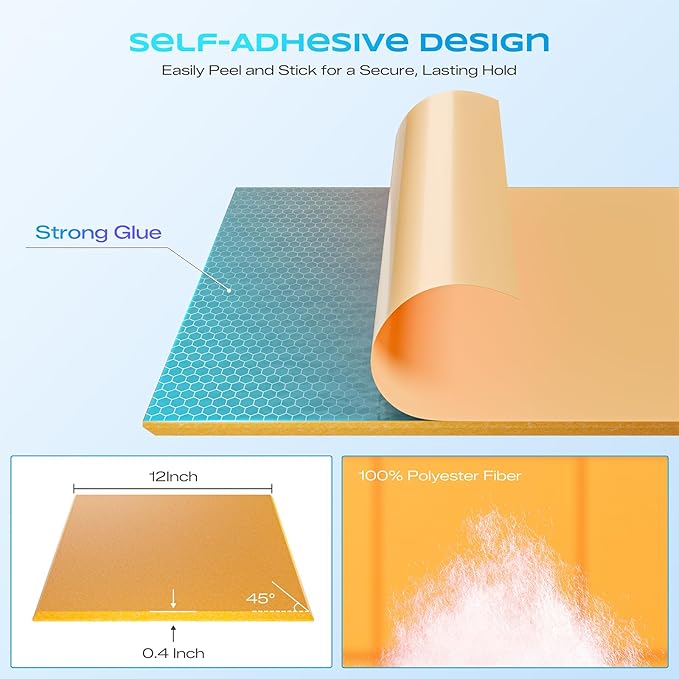 22 Pack Self-Adhesive Acoustic Panels, 12" X 12" X 0.4" High-Density Sound Proof Foam Panels for Walls, Soundproof Wall Panels for Home & Office (Gold)