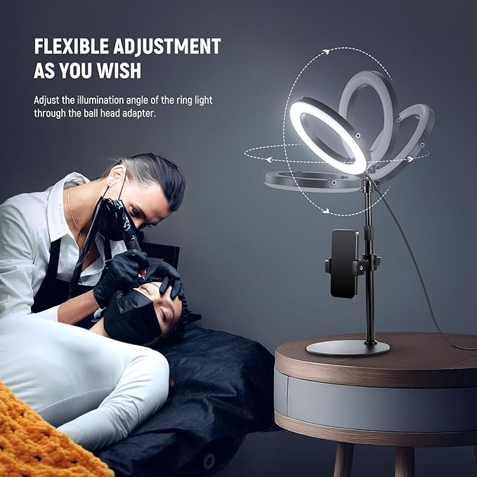 NEEWER 18W 8" Desk Ring Light with Stand, Circle Selfie Light for iPhone Streaming Makeup Video Recording, Video Conference Lighting Kit with Phone Holder for Laptop Computer Zoom Call Podcast, RH8B
