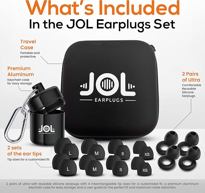 Ear Plugs for Sleeping Noise Cancelling, Soft Silicone Earplugs for Sleep, High Fidelity Reusable Noise Reduction Ear Plugs, 4 Ear Tip Sizes, Hearing Protection for Concerts, Travel & Work