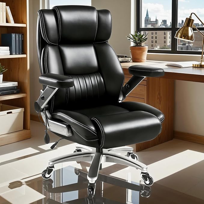 650LBS Large Heavy Duty Executive Office Chair with 5D Flip Arms and Pocket Spring Cushion, Ergonomic Big and Tall Desk Chair with Lumbar Support,High Back PU Leather Computer Chair