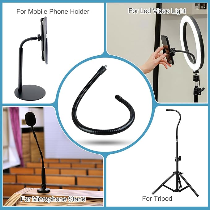 PATIKIL 6" Gooseneck, 2Pcs 1/4"-20 Female to Male Thread Metal Universal Hose Flexible Arm Gooseneck Tube Extension Holder for Action Camera, Phone, Microphone, Black