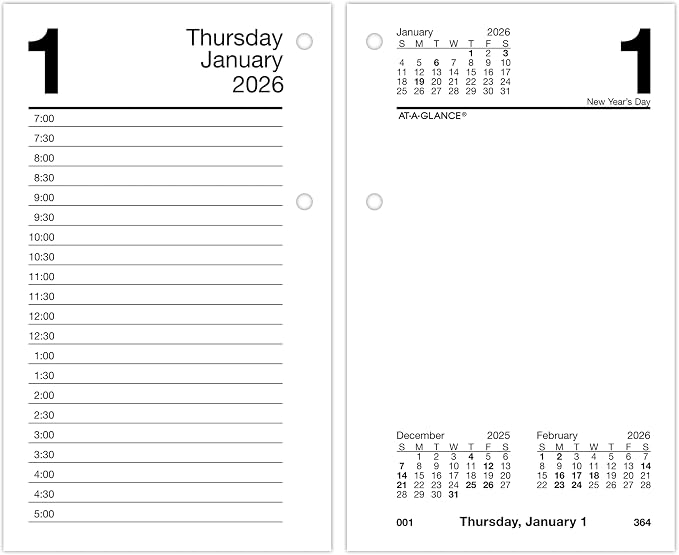 AT-A-GLANCE 2026 Desk Calendar Refill, Daily, 3.5" x 6", Standard, Loose-Leaf (E7175026)