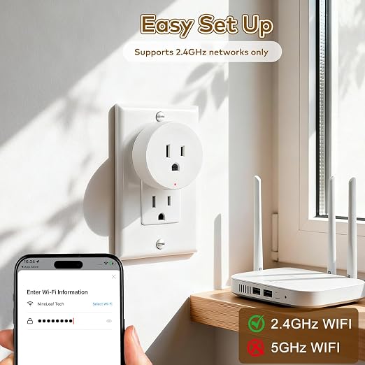 NineLeaf Wireless Motion Sensor WiFi Outlet 260FT Remote Smart Switch | App Control, Adjustable Sensing Mode, WIFI Auto Control Lights Fan Appliances, No Wiring,Garage,1Sensor 4Plugs