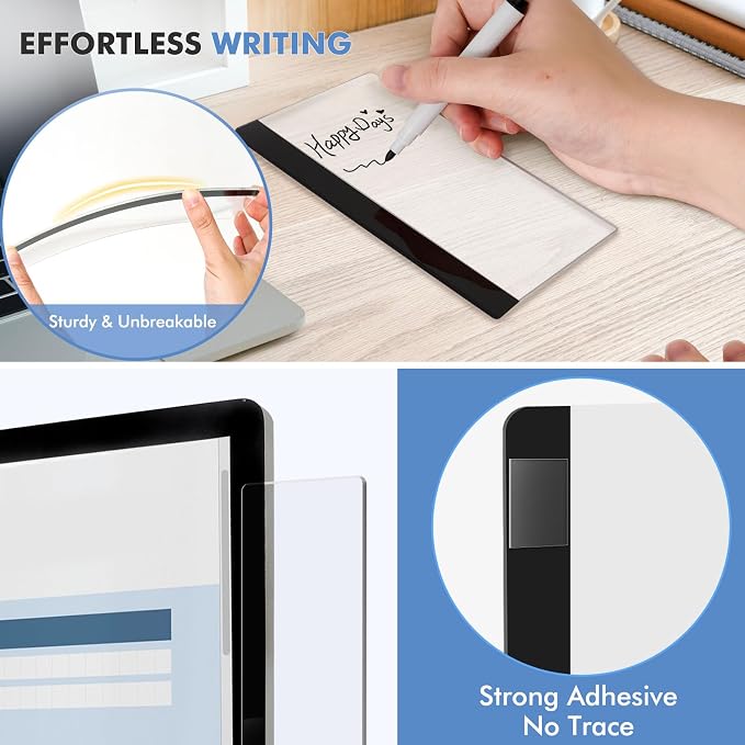 DOLLAR BOSS 5.5" x 3.1" Monitor Memo Board, 2 Pcs Clear Acrylic Office Desk Accessories Computer Screen Side Note Holder Transparent Message Board for Sticky Notes Reminders & Memos, Fits PC & Laptop