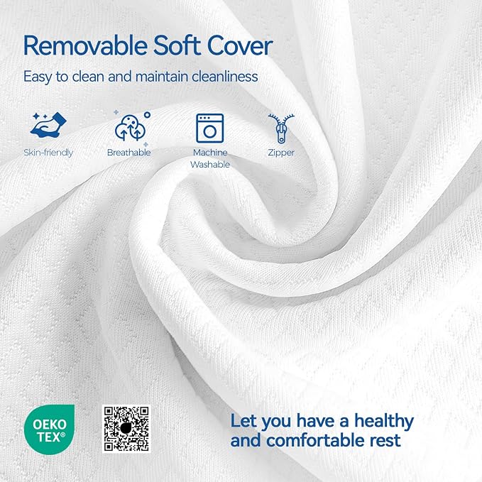 Kayfia Reading Pillow, Gel Memory Foam Back Rest Pillow, 19", White | 3 Storage Pockets, Dual-Use Back Leg Support Pillow, Detachable Armrests, Ideal for Reading, Gaming, Working on Bed & Couch