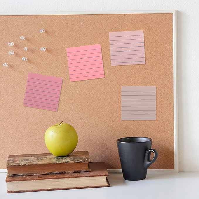 12 Pack Lined Sticky Notes 3x3 inch Post Ruled Stickies Super Self Stick Power Memo Pads Multi Colors Notes Pads Vintage Aesthetic School Office Supplies Accessories(Pink)