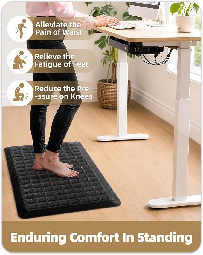 Color&Geometry Kitchen Floor Mat 20x32 Extra Thick Anti Fatigue, Black | 0.9in High Dense Foam Mat For Standing Comfort,Easy Clean,Stain Resistant,Beveled Safe Edges,Stress/Pian Relief,Foot Rest