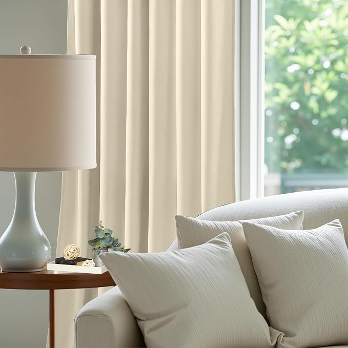 Extra Long Ivory Velvet Curtains 102 Inches for Living Room, Thermal Insulated Room Darkening Sound Reducing Curtain Privacy Drapes for Bedroom Office, Back Tab Rod Pocket, W52 x L102, 2 Panels