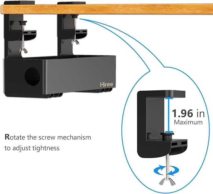 Under Desk Cable Management Tray with 6 AC Power Outlet and Clamp Mount, No Drill Cord Storage Organizers for Wire Management, Standing Desk, Computer Cord Rack for Office & Home (Black)