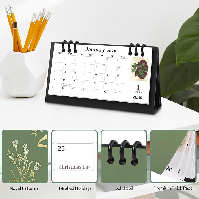 Small Desk Calendar 2026-2027, Desktop Calendar 20 Months - Runs From May 2026 Until Dec. 2027, Mini Standing Flip Calendar for Home, School and Office Supplies, 6.3" x 3.1"