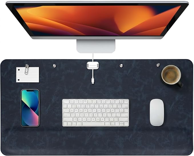 Magnetic Desk Mat System with Wrist Support 80×40cm, Premium Leather Desk Pad with Magnetic Accessories, Waterproof Non-Slip Desk Organizer for Office & Gaming