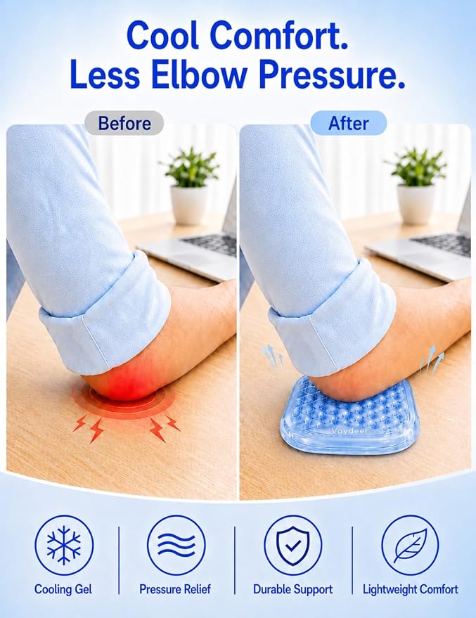 【Upgraded Larger and Thicker】 Vaydeer Clear Gel Elbow Rest Pad 1pc, Desk Wrist Rest, Ergonomic Mouse Cushion Support, Armrest for Computer Laptop Working Typing Gaming Office