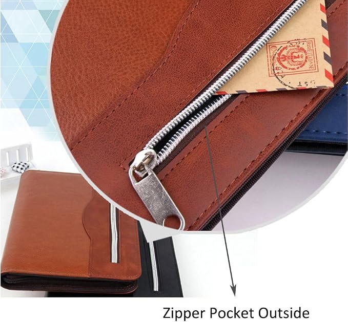 Marte Vanci A5 PU Leather Business Padfolio Notebook Zippered Closure and Interior Professional Interview Resume Document Organizer Brown