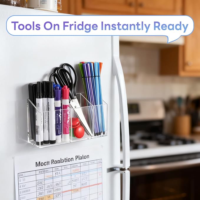 Magnetic Dry Erase Marker Holder for Whiteboard, Non-slip Acrylic Magnet Pen Holder for Fridge Refrigerator,Locker Organizer, Locker Accessories, Pencil Cup for Desk, Marker Organizer
