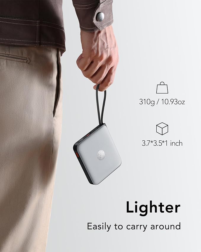 20000mAh Power Bank with 4 Built-in Cables, Travel Essentials, Gray(1 Pack) | Portable Phone Charger Fast Charging 22.5W USB C Battery Pack for iPhone 17/16/15 Series, Samsung Galaxy Series etc
