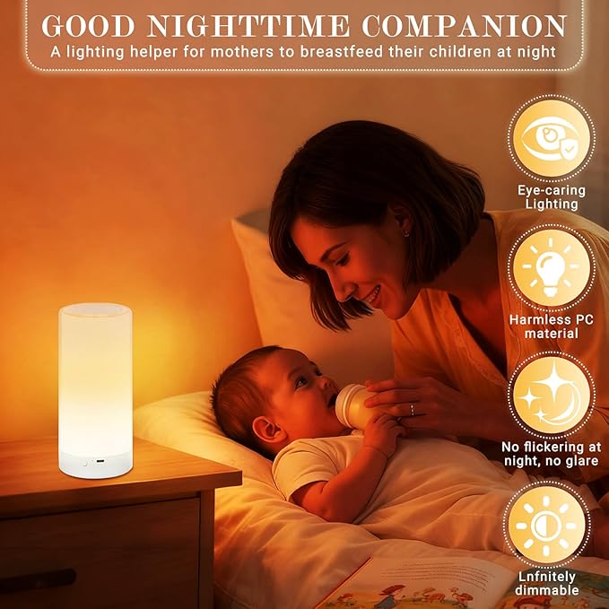 UNIFUN Night Light, Touch Lamp for Bedrooms Living Room Portable Table Bedside Lamps with Rechargeable Internal Battery Dimmable 2800K-3100K Warm White Light & Color Changing RGB (Taller Size1)
