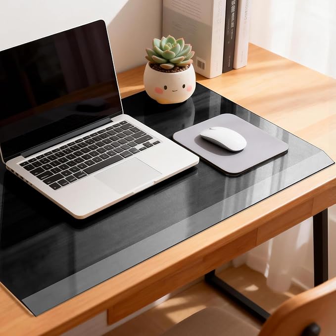 VASUHOME 24" x 18" Black Tempered Glass Desk Mat with Beveled Edge - Ergonomic Desk Protector, Dry Erase Surface, Ideal Table Top Protector for Home & Office