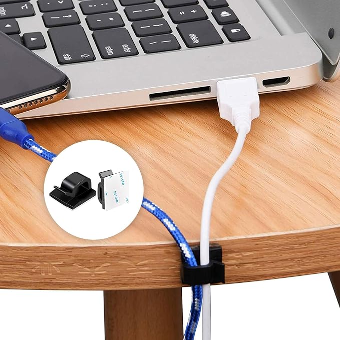 150 PCS Adhesive Cable Wire Clips Black, Outdoor Cable Management Wire Organizer Cord Holder for Under Desk, Car, Wall, TV PC Ethernet Cable (Black)