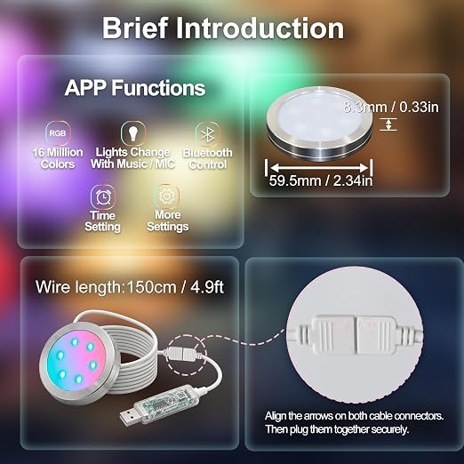 Smart LED Lamp Kit 001 for Bambu Lab 3D Printing,APP Control RGB Puck Light,DIY Hardware for MakerWorld Models, Timer & Group Control,MH001 USB 5V Small Round Lamp Kit for 3D Printed Light