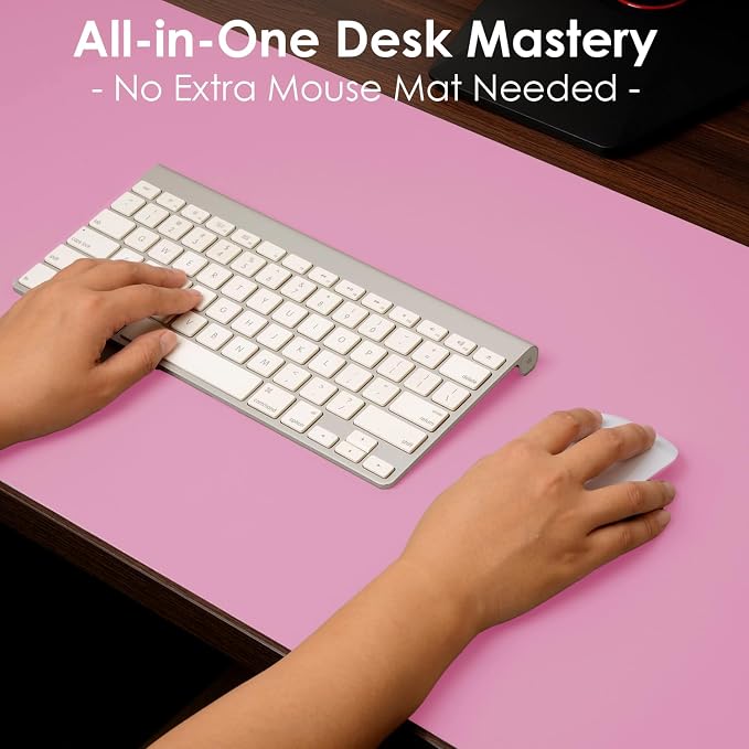 Leather Desk Pad Protector, Waterproof Mouse Pad, PU Desk Mat, Office Desk Cover, Desk Writing Mat for Office/Home/Work/Cubicle (Pink) 23.6x13.7 in
